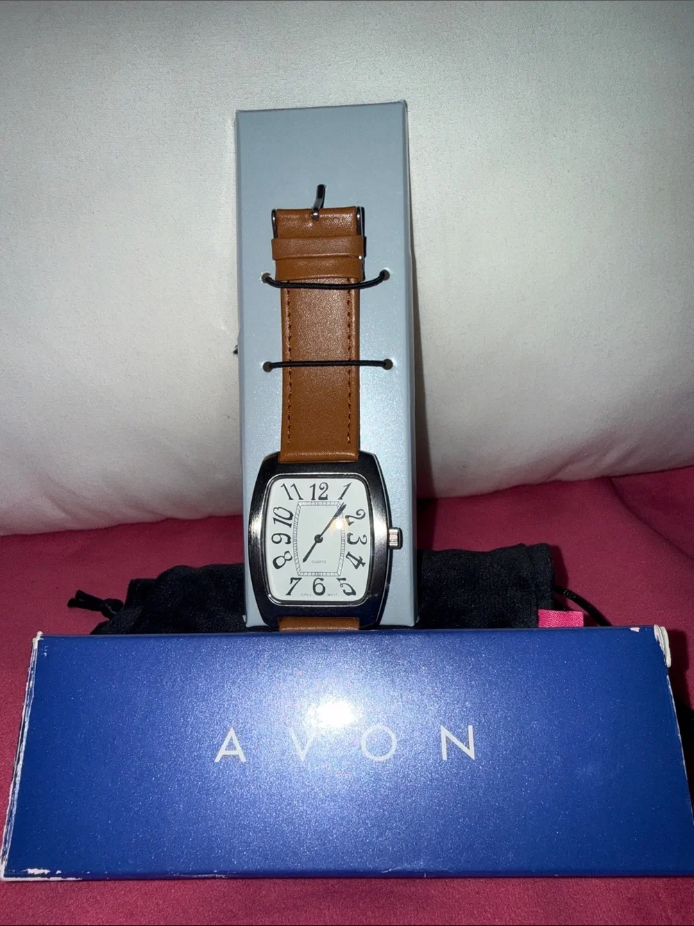 Avon Men's Tan Leather Strap Watch with Silver Case